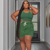 Plus Size Solid Vest And Shorts Two Piece Set NNWF-7855