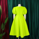 Plus Size Fashion V-neck Bubble Sleeve Dress GATE-D362
