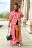 Stripe Half Sleeve Long Shirt Dress XMY-9414