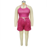 Plus Size Solid Vest And Shorts Two Piece Set NNWF-7855