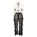 Sexy Knit Tassel Hollow Out Two Piece Pant Sets ZSD-0225