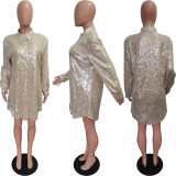 Solid Color Sequin Loose Shirt Dress BGN-275