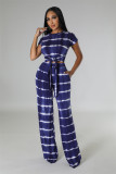 Casual Print Tie Up And Wide Leg Pants 2 Piece Set FENF-273
