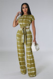 Casual Print Tie Up And Wide Leg Pants 2 Piece Set FENF-273