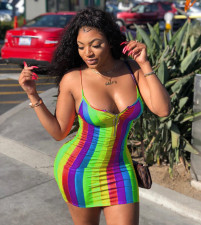 Rainbow Vertical Striped Camisole Dress SHA-86043