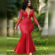 Plus Size Sexy Elegant Sequin Spliced Party Fishtail Dress GKEN-030102