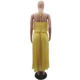 Sexy Halter Top Pleated Long Skirt Two Piece Set GYLY-10090