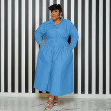 Plus Size Solid Lapel Single Breasted Long Sleeve Shirt Dress SSNF-211283