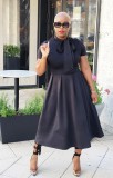 Elegant Short Sleeve Slim-Waist Long Dress MK-3089