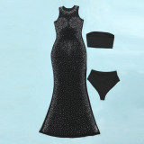 Plus Size Hot Drill Sleeveless Evening Dress 3 Piece Set NY-2727