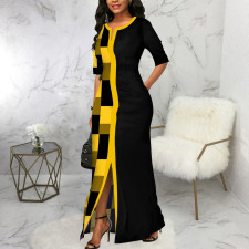 Contrast Color Print Half Sleeve Maxi Dress SMR-11984