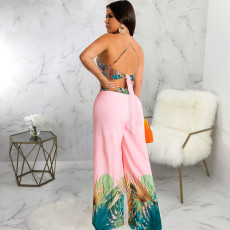 Print Sling Tops And Wide Leg Pants Two Piece Set SMR-11982