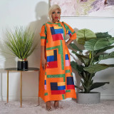 Color Block Print 3/4 Sleeve Maxi Dress YF-10500