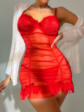 Sexy Nightwear See-through Ruched Sling Dress Thong GAXL-1010012