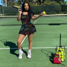 Letter Print Sleeveless Tennis Casual Dress OUQF-0159