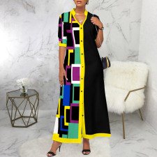 Fashion Color Block Half Sleeve Maxi Dress SMR-11985