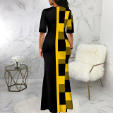 Contrast Color Print Half Sleeve Maxi Dress SMR-11984