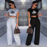 Letter Print Sleeveless Loose Two Piece Pants Set CXLF-8132