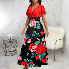 Short Sleeve V Neck Print Maxi Dress SMR-10656_1