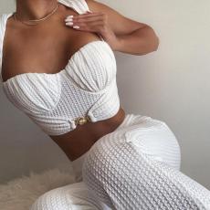 Solid Tube Tops And Flare Pant Two Piece Set BN-830
