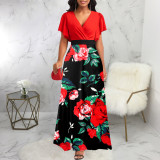 Short Sleeve V Neck Print Maxi Dress SMR-10656_1