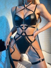 Chain Leather Sexy Nightclub Bra Set GAXL-062