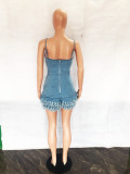 Fashion Denim Zipper Strap Romper LX-3543