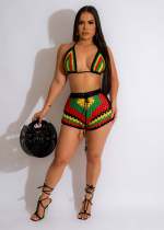 Sexy Color Block Bra And Shorts Beach Two Piece Set OSM-4396