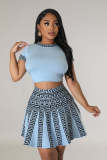 O Neck Short Sleeve Tops And Pleated Skirt Two Piece Set OSM-4399