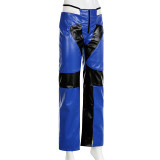 PU Leather Contrast Zipper Straight Pants GLRF-31021