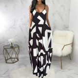 Plus Size Sexy Print Sleeveless Loose Sling Maxi Dress SMR-11429