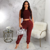 Solid Color Sleeveless Crop Tops And Pants 2 Piece Set YF-10506