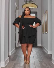 Plus Size Solid Color Half Sleeve Tie Up Two Piece Set WAF-77585