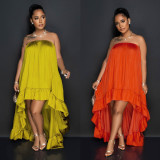 Solid Color Wrap Chest Irregular Maxi Dress NY-10493
