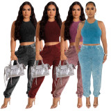 Solid Color Sleeveless Crop Tops And Pants 2 Piece Set YF-10506