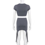 Sexy Letter Print Slim Fit T-shirt Mini Skirt Suit GLRF-31627