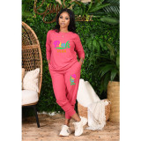 PINK Letter Print Long Sleeve And Pants 2 Piece Set GDNF-CN0067P2 
