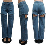 Fashion Split Hollow Out Jeans MEM-88495
