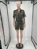 Plus Size Camouflage Print Cardigan And Shorts Two Piece Set OUQF-0167