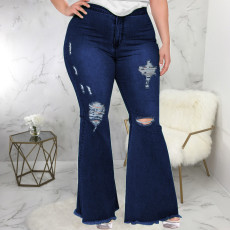 Plus Size Fashion Hole Flare Jeans HSF-2682