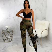 Plus Size Camouflage Print Holes Casual Pants HSF-2670