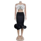 Fashion Bow Wrap Chest Midi Skirt Two Piece Set GFYX-6397