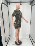 Plus Size Camouflage Print Cardigan And Shorts Two Piece Set OUQF-0167