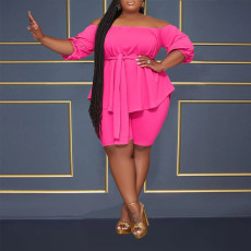 Plus Size Solid Bandage One Shoulder 2 Piece Set NY-10496