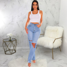 Fashion Mid-waist Holes Jeans HSF-2731