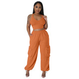 Solid Sleeveless Vest And Pants Two Piece Set GDNY-2223