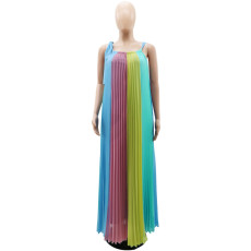 Sleeveless Multicolor Loose Pleated Maxi Dress GYLY-10132