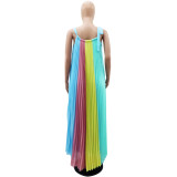 Sleeveless Multicolor Loose Pleated Maxi Dress GYLY-10132