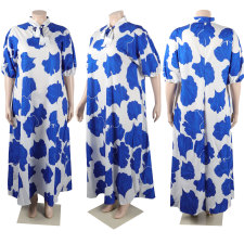 Plus Size Print 3/4 Sleeve Loose Maxi Dress NY-10499
