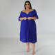 Plus Size Solid Lantern Sleeve Pleated Midi Dress NNWF-7873